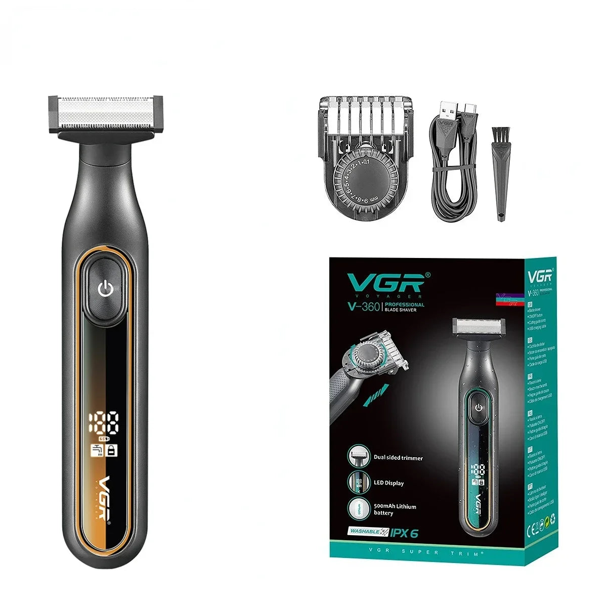 VGR Shaver Professional Razor Portable Hair Trimmer Adjustable Beard Trimmer IPX6 Razor Electric Shaving Machine for Men V-360