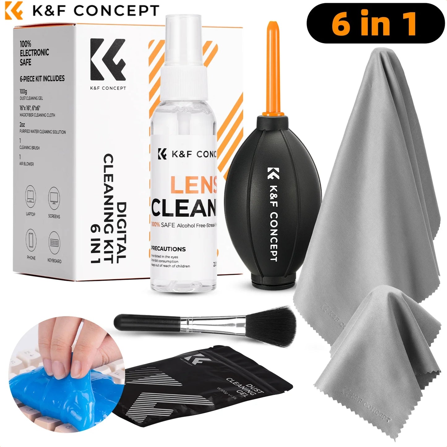 K&F Concept Camera Lens Cleaning Kit with Camera Blower Glasses Wipes Cloth Cleaning Liquid Cleaning Pen for Camera Lens Phone