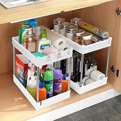 2 Tier Under Sink Organizer Kitchen Organizer Cabinet Storage Rack Multipurpose Rack Under Sink Storage for Bathroom Kitchen