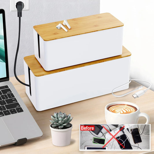 Cable Storage Box Power Strip Case Wooden Power Line Wire Management Organizer Anti-Dust Charger Socket Network Line Storage Bin