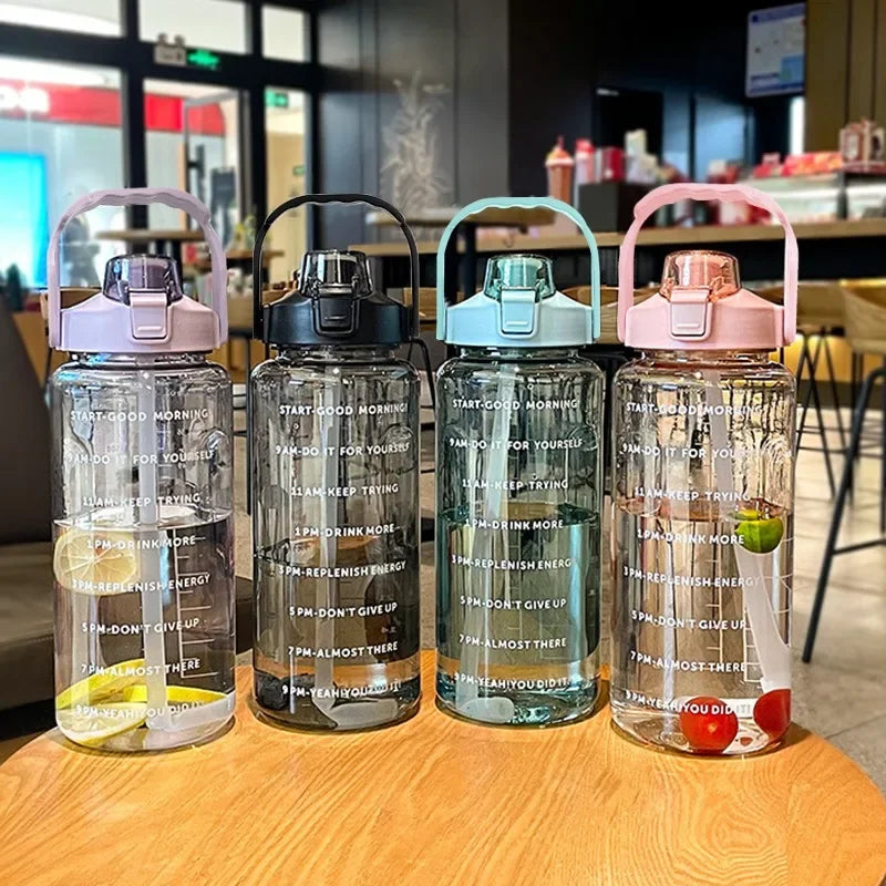 2L Large Water Bottle Portable Plastic Straw Travel Bottle Sports Fitness Cup High Value Big Cup Adult Universal Water Bottle