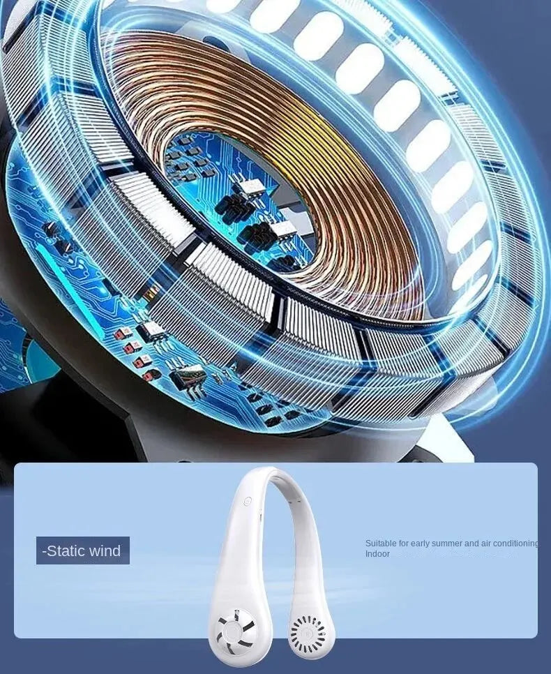 Portable Mini Home Summer Air-cooled Neck Hanging Fan for Outdoor Sports, Running, Travel Without Blades, Wearable USB Neck Stra