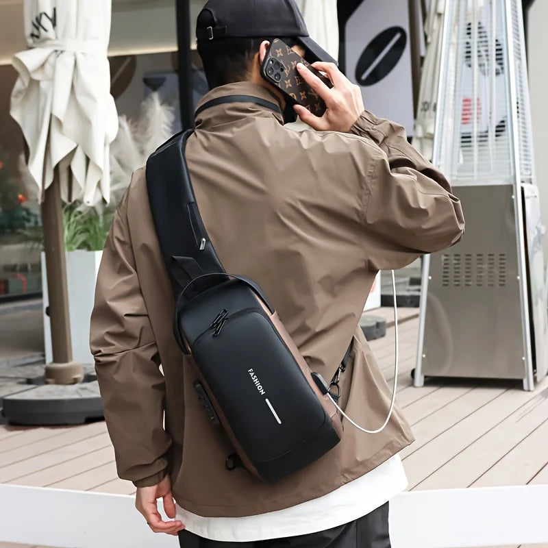 Password Lock Anti-Theft Men's Bag Men's Chest Bag Casual Sports Small Backpack Shoulder Crossbody Bag Motorcycle Bag