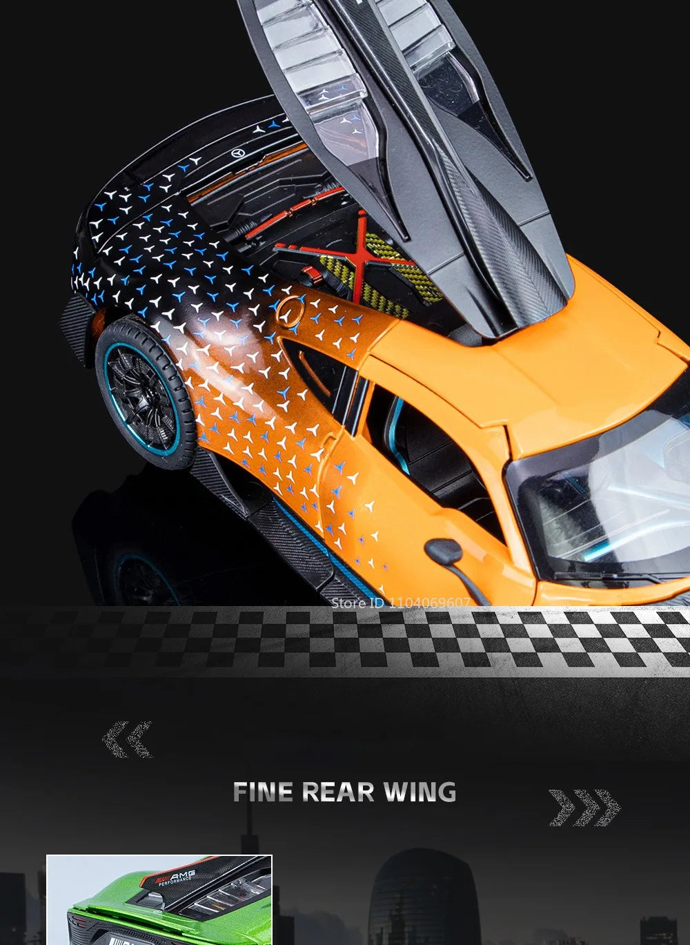 Scale 1:24 ONE Sports Car Model Toy Modified Metal Diecast Free Wheeling Vehicles Simulation Sound & Light Gift for Children