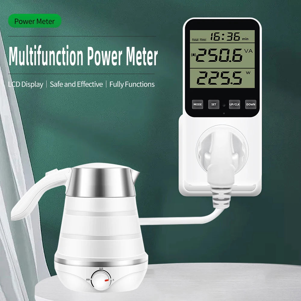 Digital LCD Wattmeter 230V Power Energy Meter Voltmeter Ammeter Consumption Monitor 50Hz Socket Analyzer EU US UK AU FR BR Plug