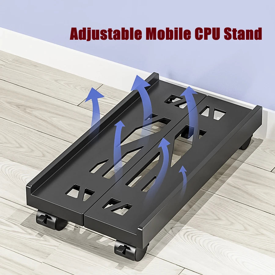 Adjustable Mobile PC Tower Stand with Wheels under Desk CPU Holder Adjustable Stable Mobile Computer Host Stand for Home Office