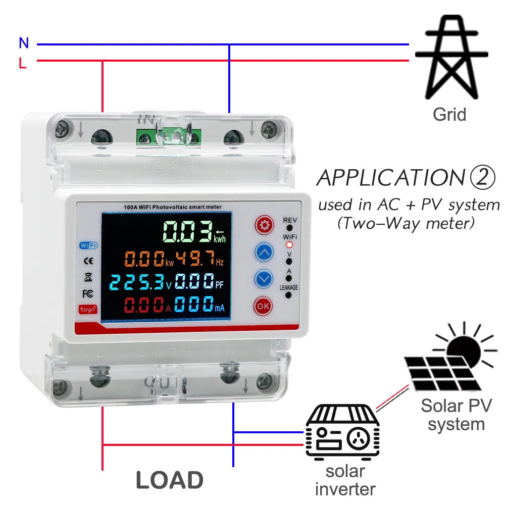 Tuya Smart Life  WiFi Single Phase 100A Energy monitor Two-way Prepaid Meter Auto-reclosing Voltage Current Protector Timer