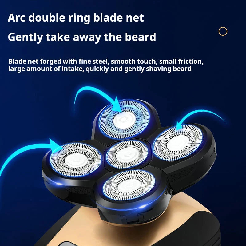 2025New Model Waterproof Rotary Razor Beard Clipper Hair Trimmer Face 5 Headed Electric Shaver Razor Rechargeable Male