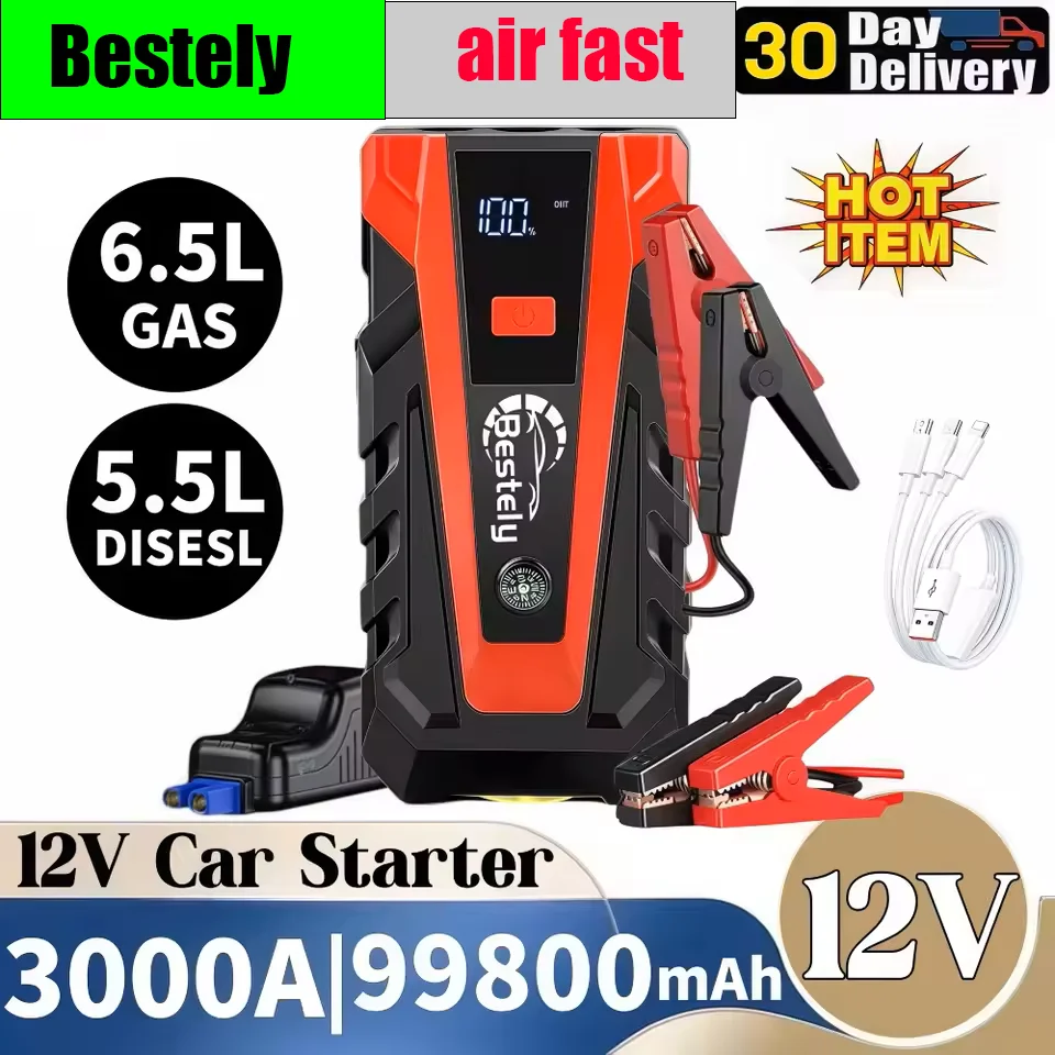 Bestely-12V-99800mAh-3000A Car Jump Starter Car Battery Starters Portable Power Bank 12V Starting Device Petrol Diesel Car