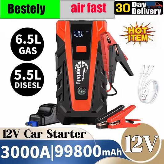 Bestely-12V-99800mAh-3000A Car Jump Starter Car Battery Starters Portable Power Bank 12V Starting Device Petrol Diesel Car