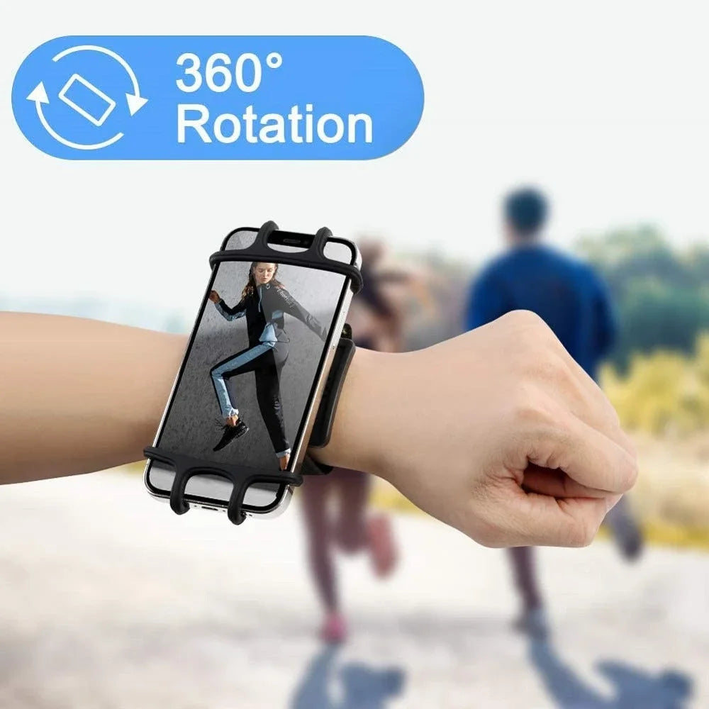 حامل هاتف محمول عالمي قابل للدوران 360 درجة، يُثبّت على المعصم، مناسب للأنشطة الخارجية مثل الصالات الرياضية والجري.