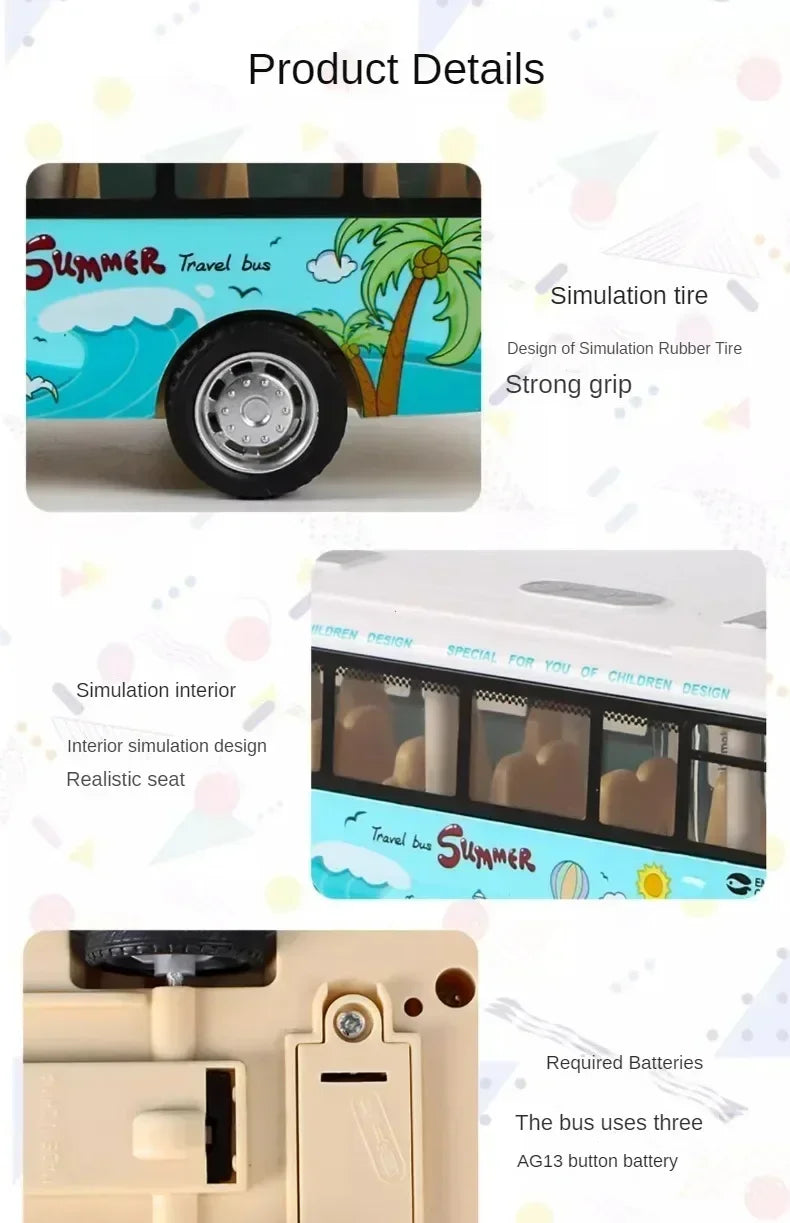 Interactive Die Cast Metal School Bus Toy with Sound Light Friction Powered Play Vehicle  Gifts for Kids' Fun Imaginative Play