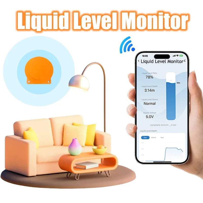 Tuya SmartZigbee Ultrasonic Liquid Level Water Tank Monitor Sensor with Real-time Alarm Notification IOS Android APP Control