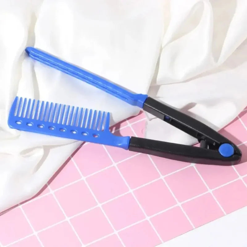 Folding V Type Hair Straightener Brush DIY Hairdress Tool Hairdressing Combs Natural Hair Styling Curling Comb Hair