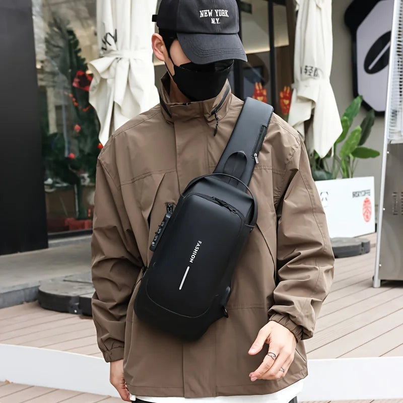 Password Lock Anti-Theft Men's Bag Men's Chest Bag Casual Sports Small Backpack Shoulder Crossbody Bag Motorcycle Bag