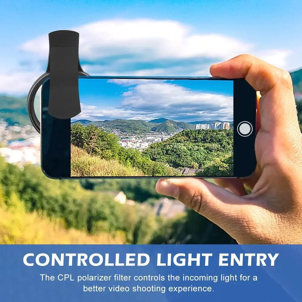 52MM Circular Universal Polarizer Camera Lens Clip Portable CPL Filter Kit Professional Phone Camera Lens For iPhone 16 15 14 13