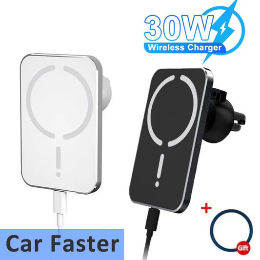 Wireless Charging Magnetic Air Outlet Phone Holder Stand 30W Quick Charging Pad For Magsafe iPhone 16 15 14 13 12 Pro Max 12 XS