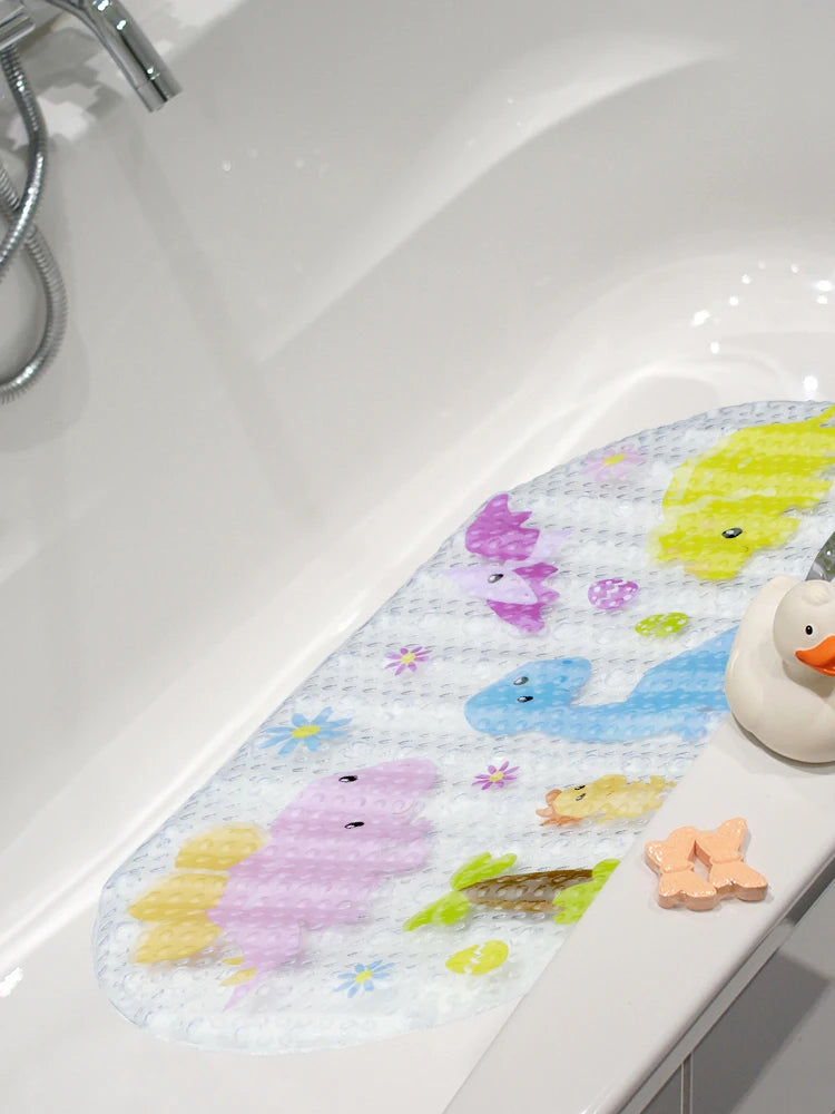 Kids Cartoon Non Slip Bathroom Mat PVC Baby Bath Mat with Suction Cup 69x39cm Oval Baby Bathroom Shower Mat for Household Bath