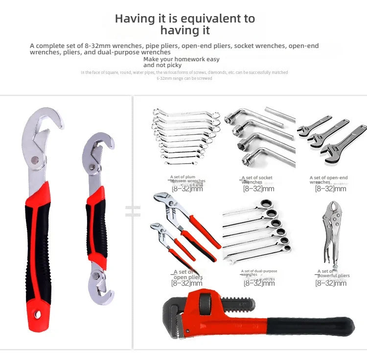 Multipurpose Universal Adjustable Wrench - Quick-Adjust Jaw, All-in-One for Pipe Work & Plumbing | Portable Field Work Tool, Dur
