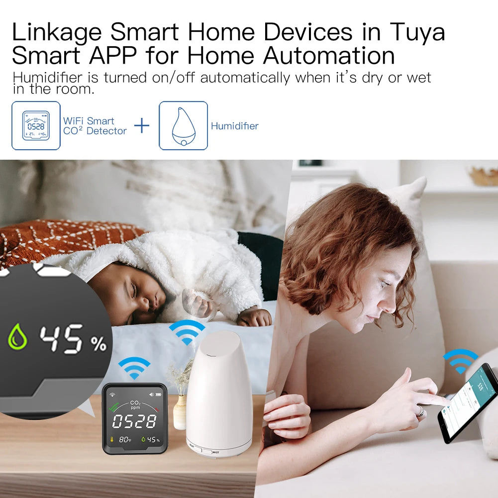 MOES Air Quality Carbon Dioxide Detector with Alarm Clock,Temperature Monitor,Humidity Air Tester,WiFi/BT,Tuya Smart,3 in 1,CO2