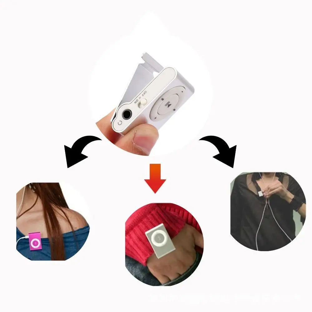 مشغل MP3 صغير جديد محمول يعمل بمنفذ USB، بتصميم أنيق ومشبك ملون، يدعم بطاقات الذاكرة الخارجية (TF).