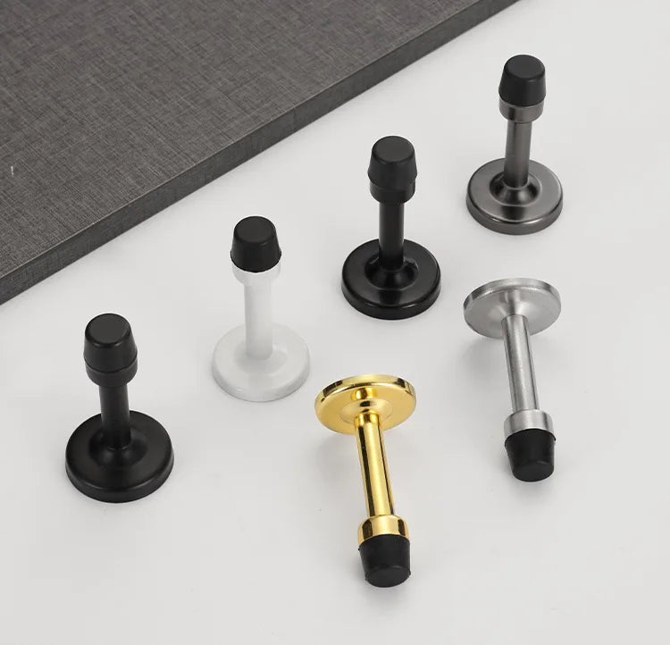 Stainless Steel Door Stops, Wall Mounted Door Stopper with Rubber Holder and Catch, Floor Fitting with Screws for HomeBedroom