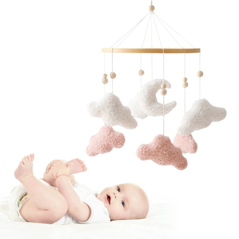Baby Crib Mobile Rattle Toy 0-12Months Infant Soft Felt mobile Teddy Velvet Bear Bed Bell Hanging Toy Holder Bracket Crib Toy