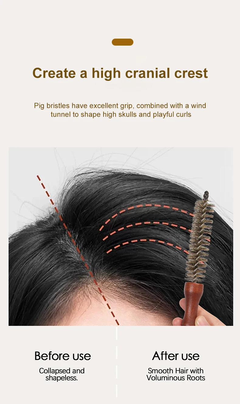 Mini Curling Comb Hair Salon Hairstyle Multi-functional Small Portable Round Wooden Roller Styling Beard Care Tool for All Hair