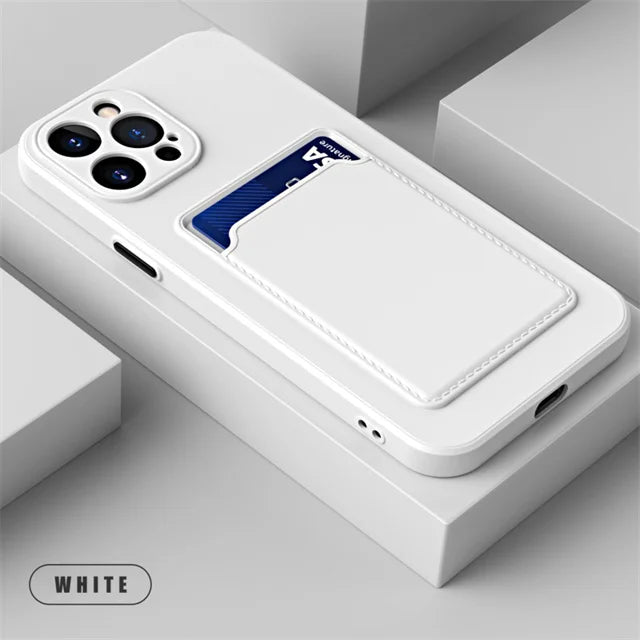 Silicone Wallet Case Funda For iPhone 16 Pro Max 15 14 Plus 11 12 13 Mini SE Card Holder Slot Back Cover Protective Accessories