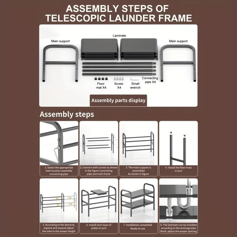 1 Set Multi-Use Kitchen Under Bathroom Sink Organizers - Expandable Cabinet Shelf Organizer Storage Rack