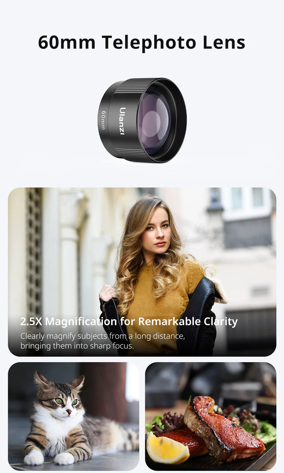 Ulanzi Universal Mobile Lens 75mm Macro/8mm Fisheye/16mm Wide-Angle/60mm Telephoto Phone Lens for Photography Videography