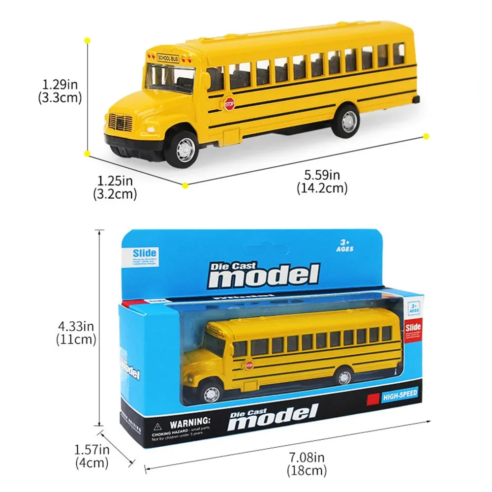 1/64 Diecast Alloy School Bus Kids Toy Car Inertia Vehicle Model Toys Pull Back Car Boys Toys Educational Toys for Children Gift