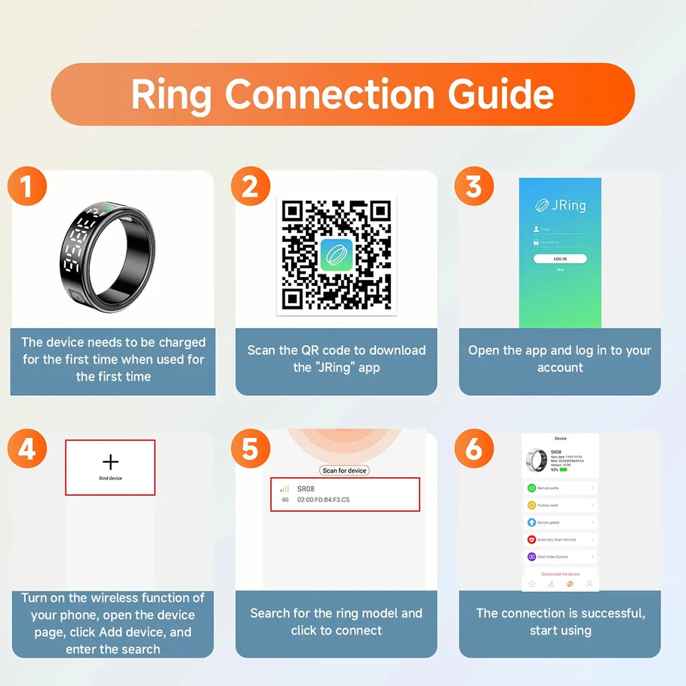 2025 New SR08 Smart Ring Men Women LED Display Screen Heart Rate Blood Oxygen Monitoring 5ATM Waterproof Multi Sports Modes Gift