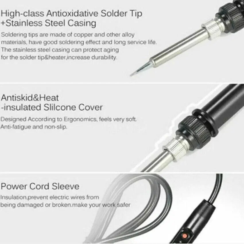 LCD Digital Adjustable Temperature 80W Soldering Iron Electric Welding Tools Solder Wire Tweezers DIY Hand Tool