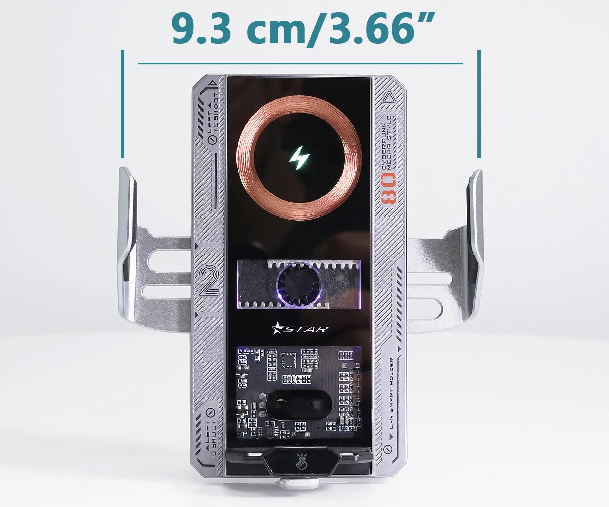 Car Phone Mount With Wireless Charger 66W Magnetic Charging Holder Car Automatic Clamping Stand With Decorative Mood Lighting