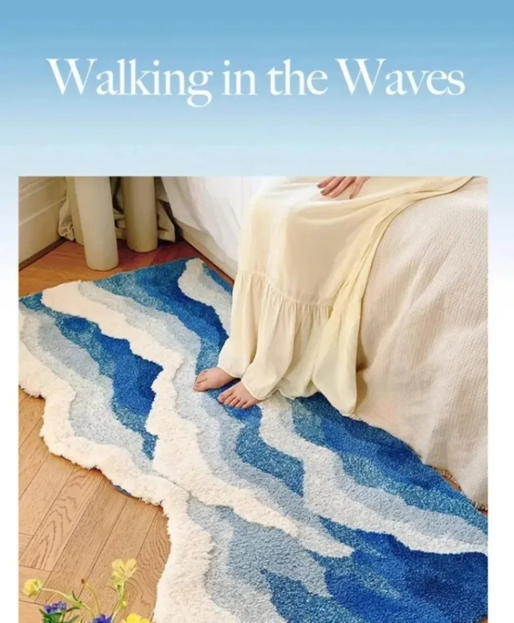 Aesthetic Wave Rug Creative Tufting Antislip Bathroom Carpet Ocean Sea Tufted Carpet House Decoration Livingroom Mat Bedside Rug