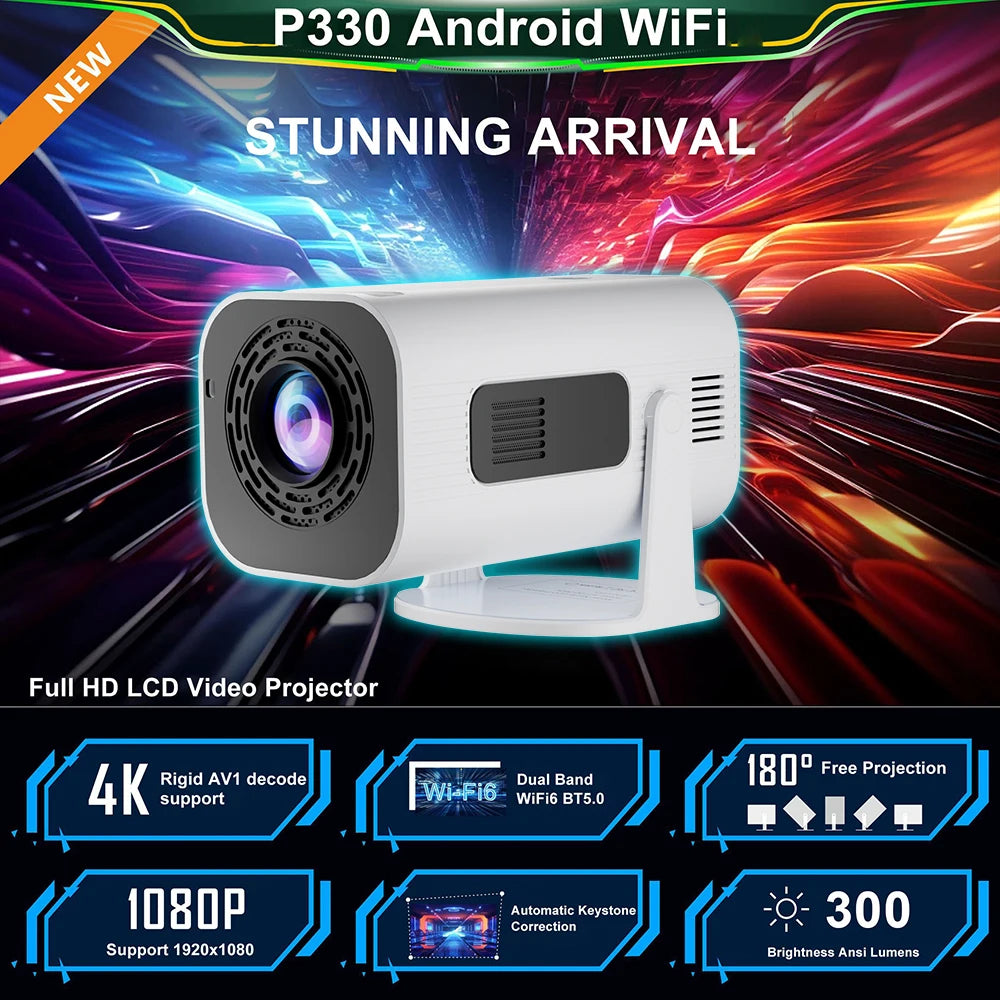 Salange P330W Mini Projetor Android 11 280 ANSI 4K 8K 1080P Wifi6 BT5.0 Home Cinema Portable Projector Android/IOS Video Theater