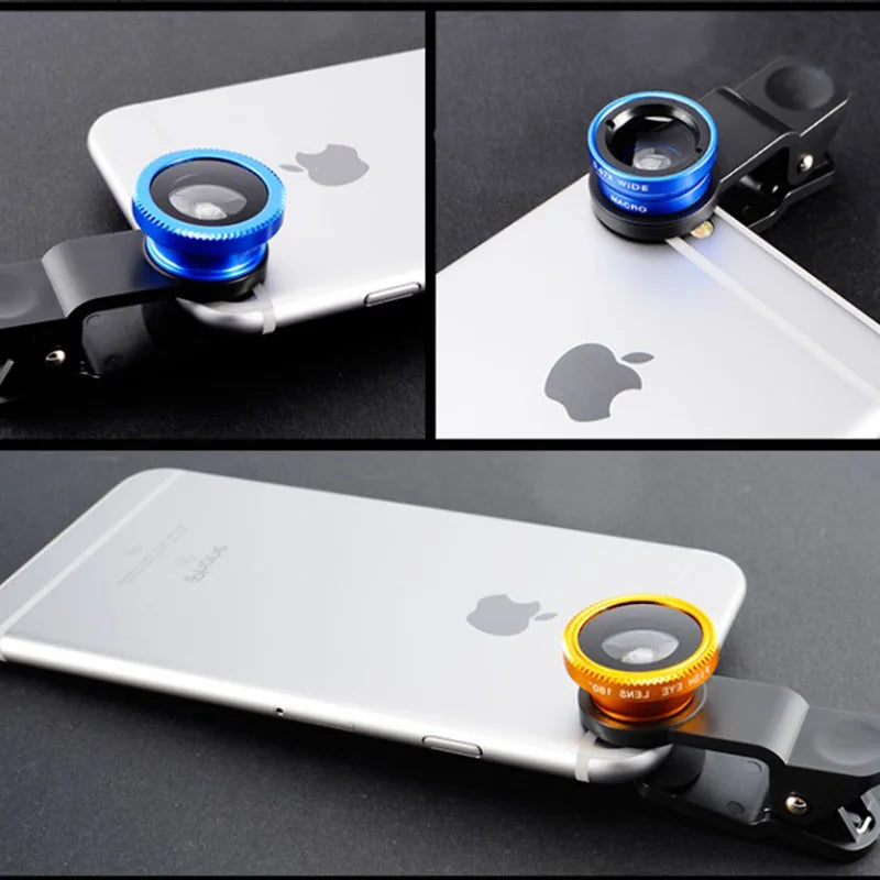 3in1 Fisheye Lens Wide Angle Micro Camera Lens for iPhone 14 13 3IN1 Zoom Fish Eye Len for Smartphone Lenses with Phone Clip