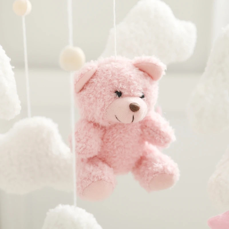 Baby Crib Mobile Rattle Toy 0-12Months Infant Soft Felt mobile Teddy Velvet Bear Bed Bell Hanging Toy Holder Bracket Crib Toy