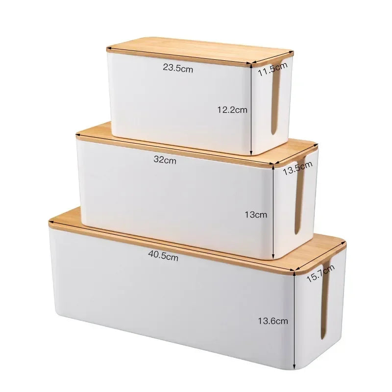 Cable Storage Box Power Strip Case Wooden Power Line Wire Management Organizer Anti-Dust Charger Socket Network Line Storage Bin