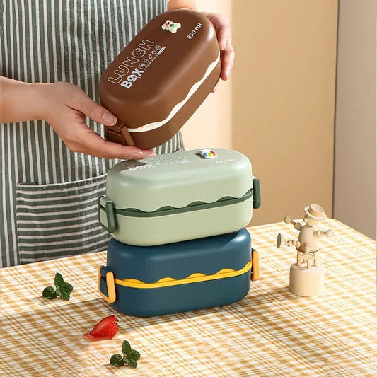 850ML Lunch Box Double-layer Plastic Compartment Lunch Box with Spoon Buckle Leak-proof Food Storage Container Sealed Picnic Box