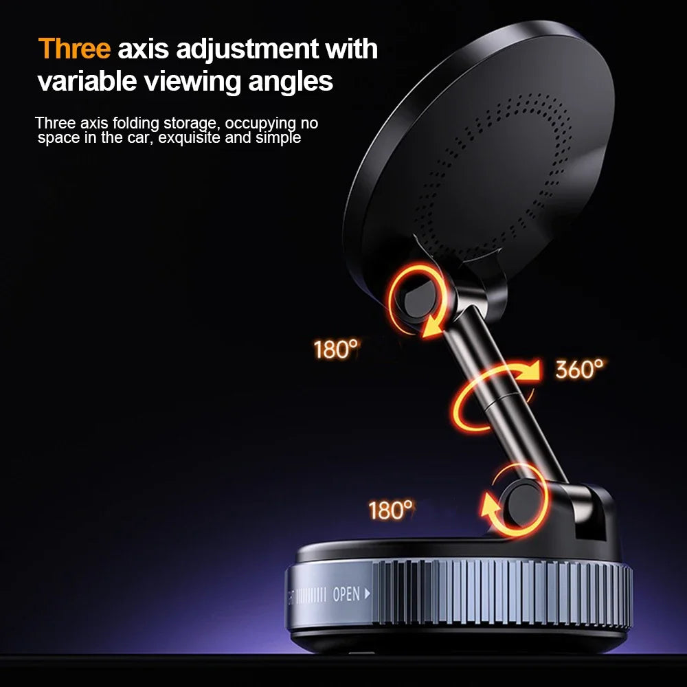 15W Wireless Charging Magnetic Car Phone Holder 360 Degree Rotation Foldable RotatableNavigation Stand Bracket For Smartphones
