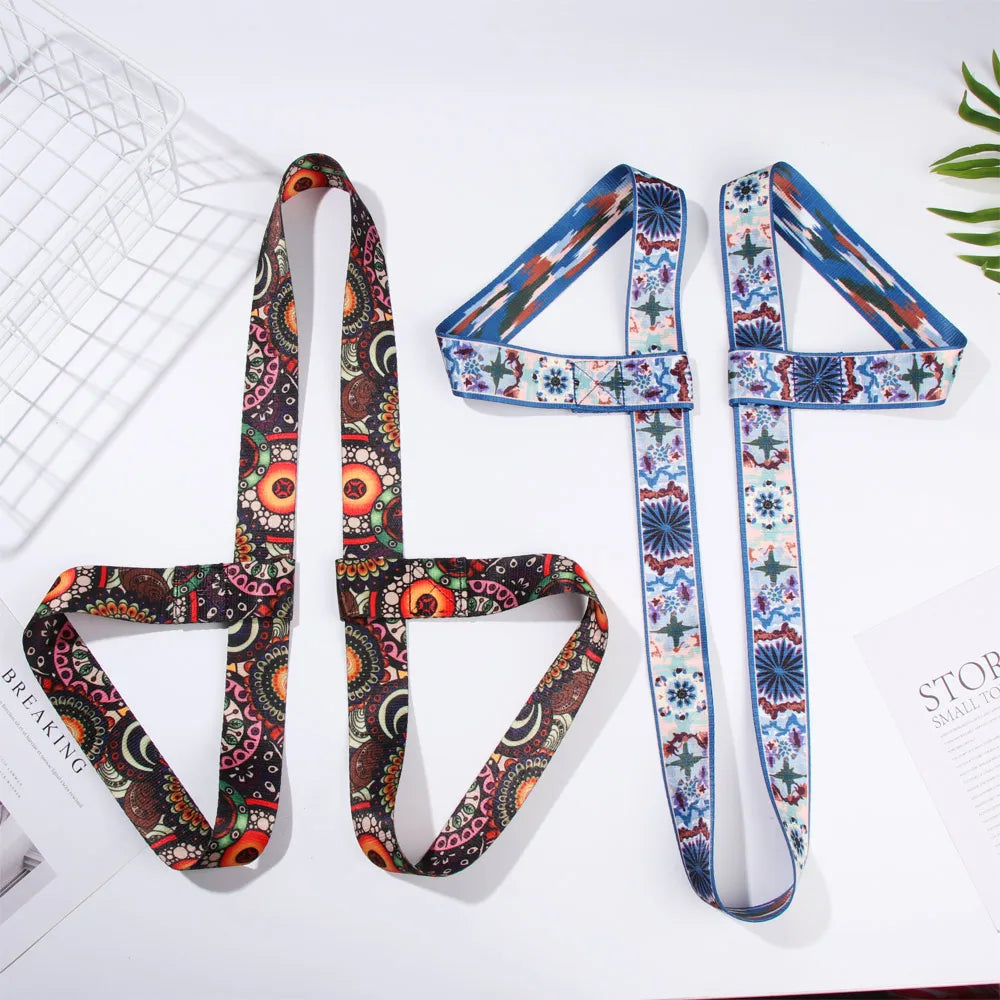 Nylon Colorful Straps Yoga Mat Strap Belt Adjustable Sports Sling Shoulder Carry Strap Belt Exercise Stretch Elastic Yoga Belt
