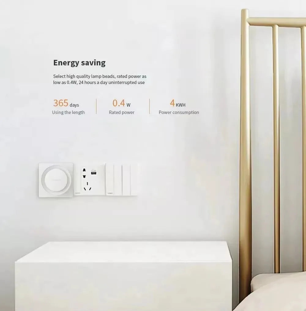 مصباح ليلي ذكي من Yeelight، مزود بتقنية التعرف الذكي، موفر للطاقة، استهلاك منخفض للطاقة، مزود بمستشعر ضوئي، قابس أوروبي