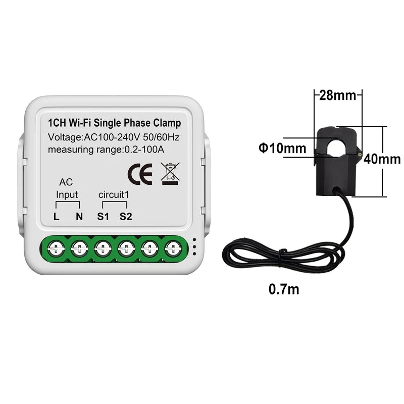 Tuya WiFi smart Double Energy Meter with Current Transformer Clamp Monitor Power Meter Electric Consumption  Meter