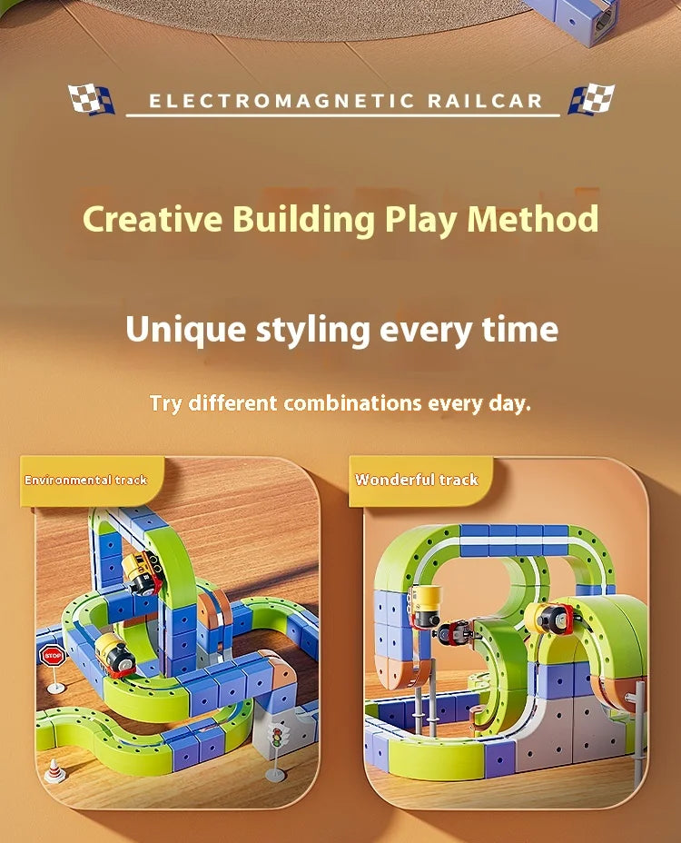 Magnetic Car STEM Racing Car Railtrack Set 2025 - Montessori Motorized Train & Gravity Maze Toy, Educational Gift for Kids