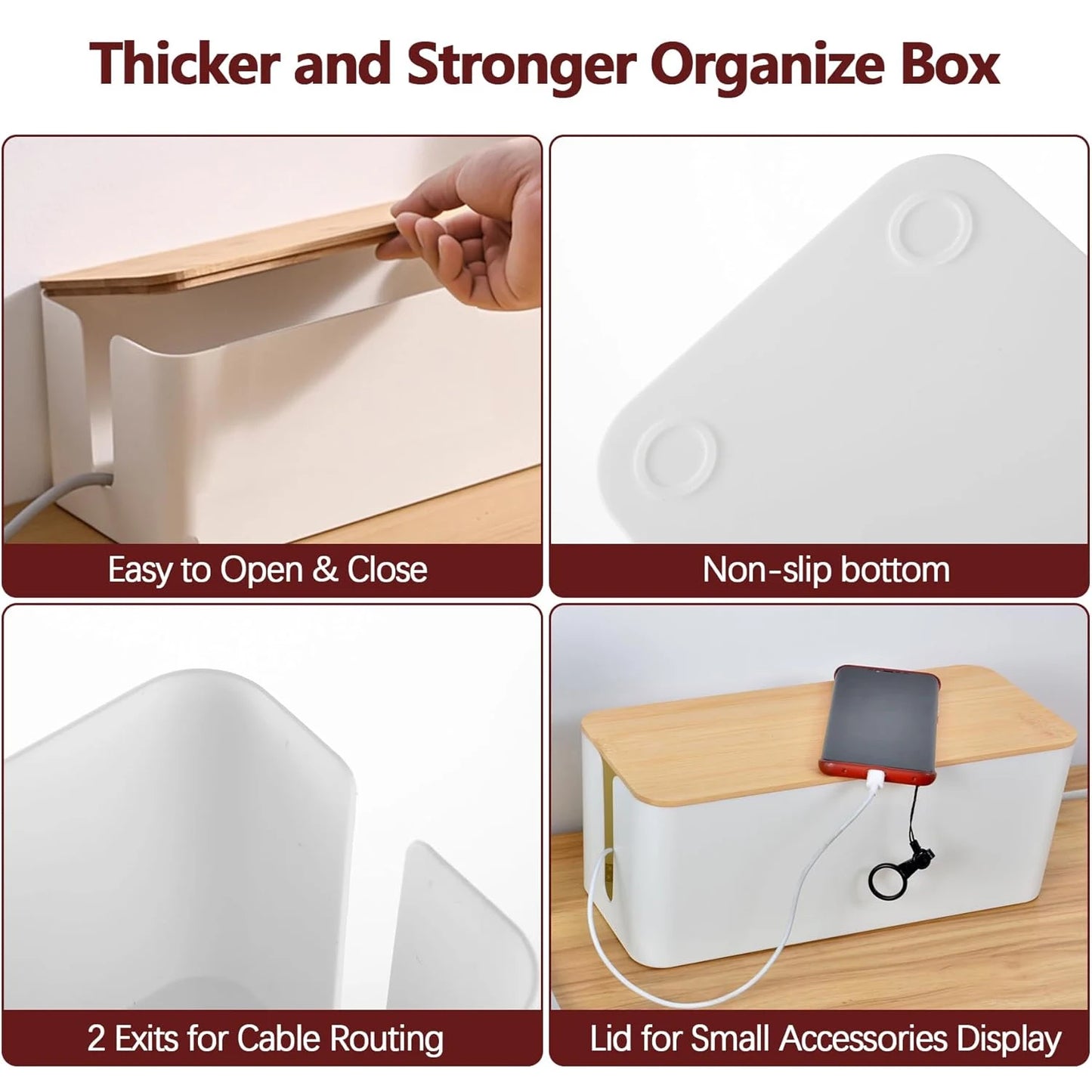 Cable Storage Box Power Strip Case Wooden Power Line Wire Management Organizer Anti-Dust Charger Socket Network Line Storage Bin