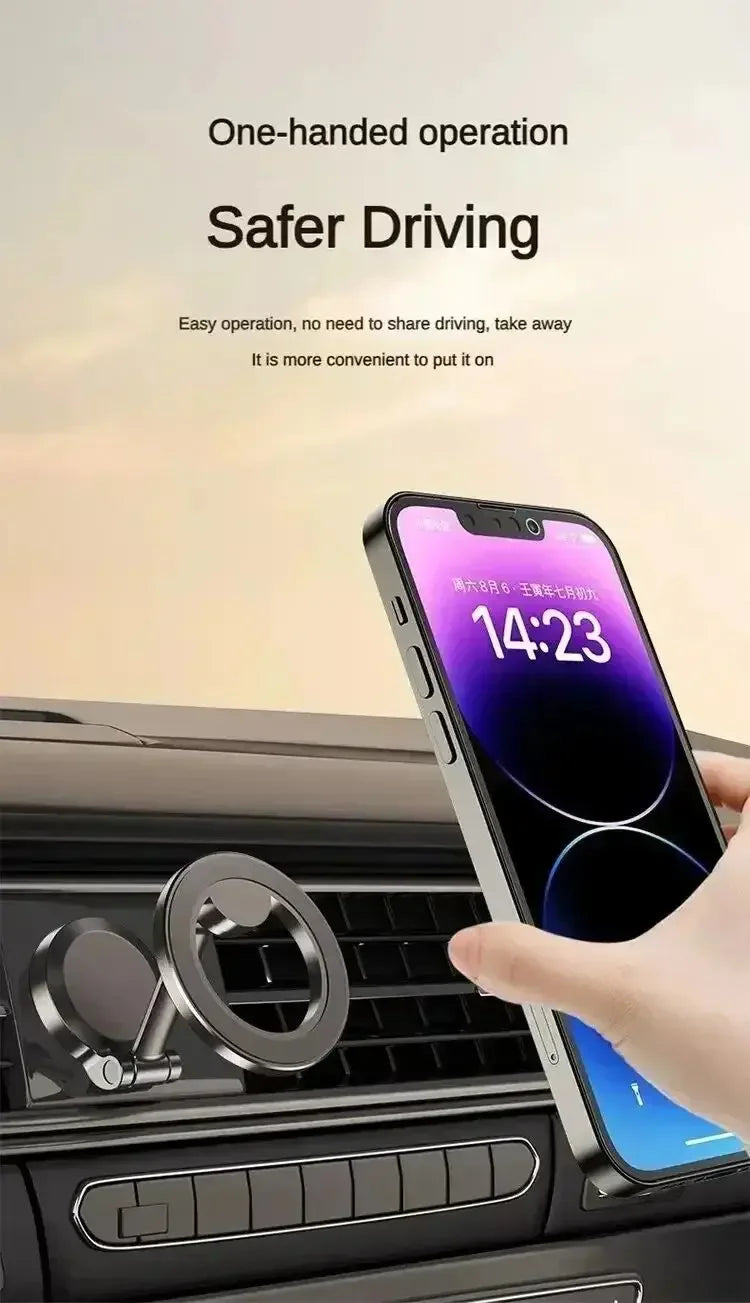 Strong Magnetic Phone Holder – 360° Swivel Adjustable Car Mount with Back Sticker, Universal Magsafe-Compatible for Smartphones