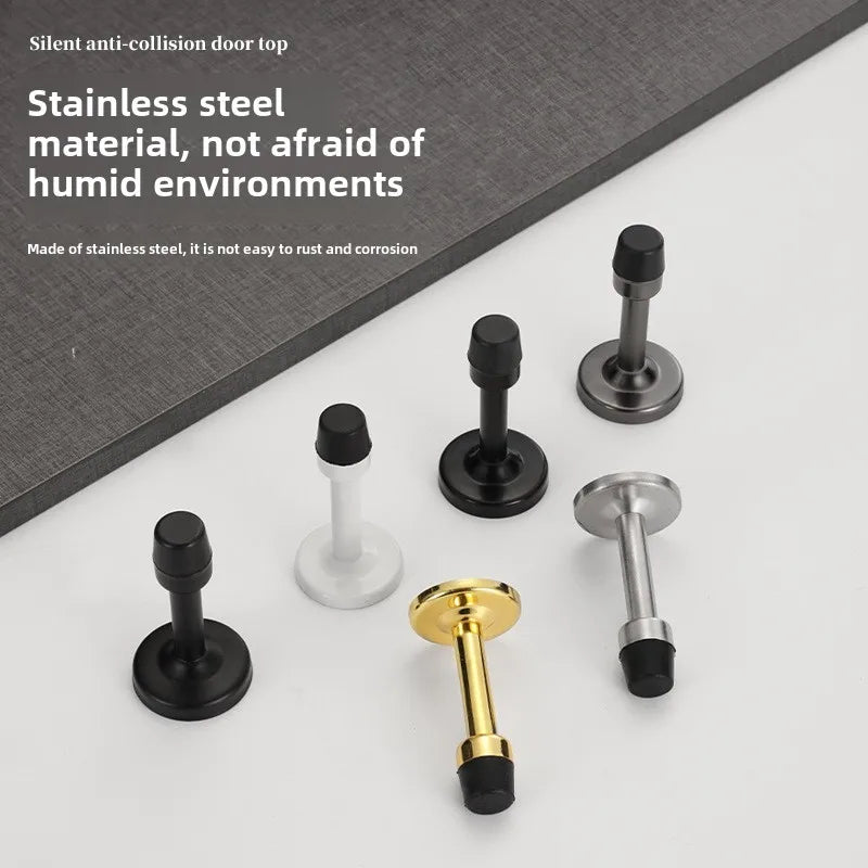 Stainless Steel Door Stops, Wall Mounted Door Stopper with Rubber Holder and Catch, Floor Fitting with Screws for HomeBedroom