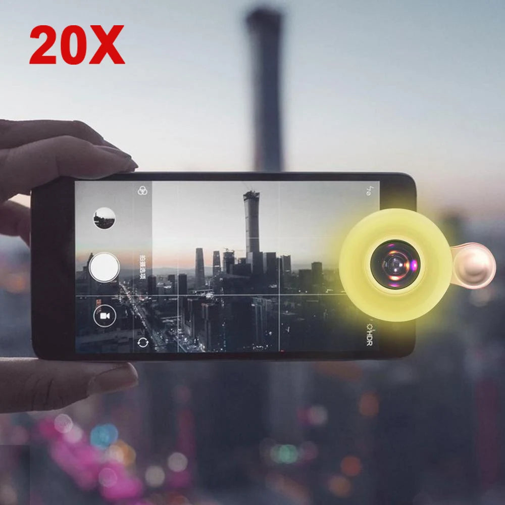 Macro Lens for Mobile 20X Fill Ring Light Selfie Live Lamp Camera Lens with LED Universal Flash Smartphone Portable Light Clip